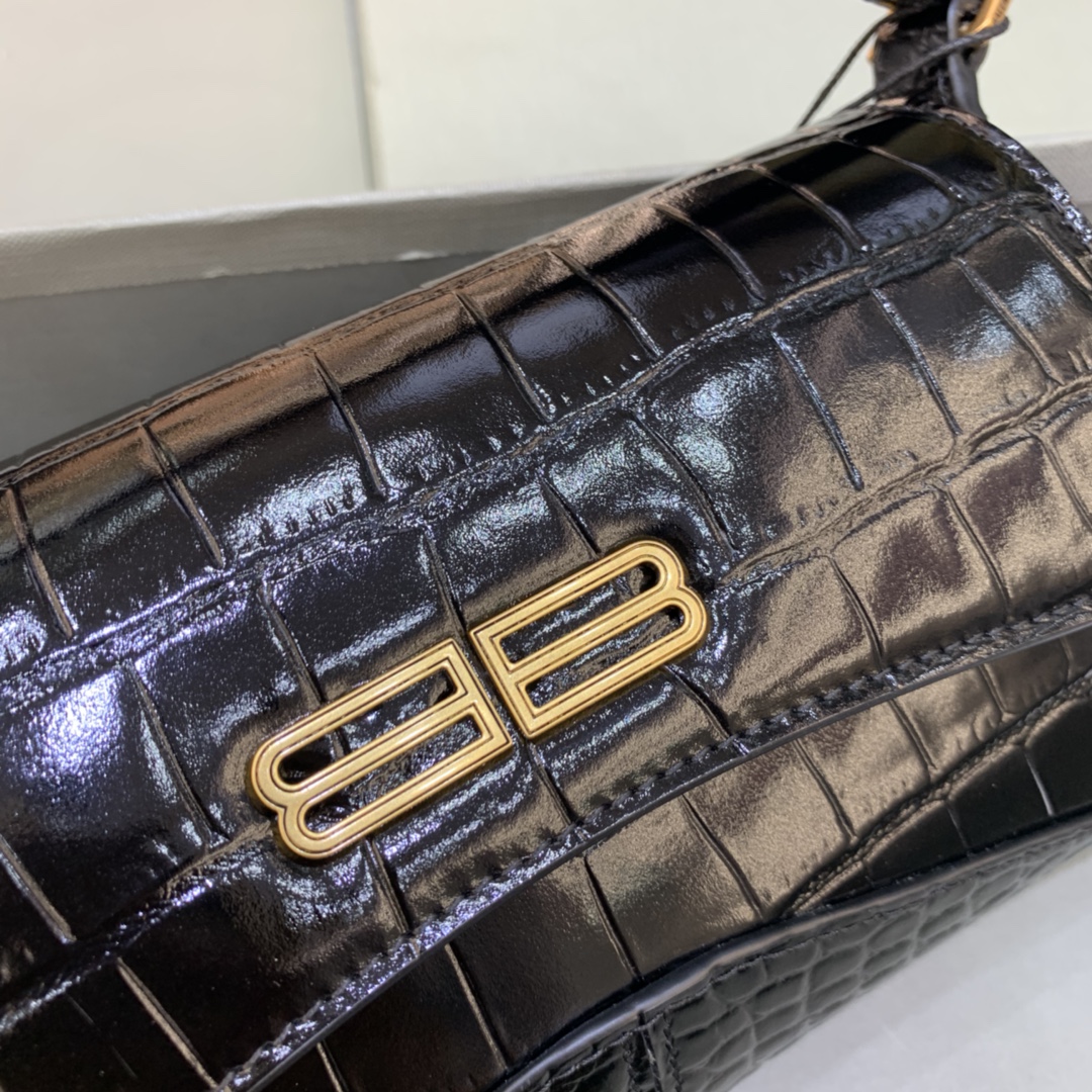 Balenciaga XX Small Flap Bag Crocodile Embossed Black